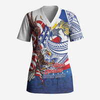 Filipino American History Month Scrub Top Philippines Agila USA Eagle Mix Flag LT14 Adult Blue - Polynesian Pride