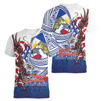 Filipino American History Month Women V-Neck T-Shirt Philippines Agila USA Eagle Mix Flag