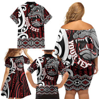 Personalised Aotearoa Bulldog Family Matching Off Shoulder Short Dress and Hawaiian Shirt New Zealand Maori Taniko Art LT14 - Polynesian Pride