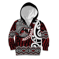Personalised Aotearoa Bulldog Kid Hoodie New Zealand Maori Taniko Art