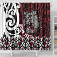 Personalised Aotearoa Bulldog Shower Curtain New Zealand Maori Taniko Art