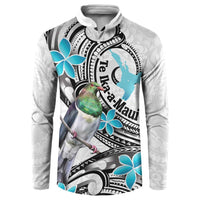 Aotearoa Te Ika-a-Maui Button Sweatshirt South Island Kekeru Maori Koru LT14 White - Polynesian Pride