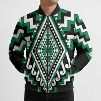 Green New Zealand Taniko Poutama Patikitiki Bomber Puffer Jacket - Polynesian Pride