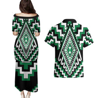 Green Aotearoa Taniko Poutama Patikitiki Couples Matching Puletasi and Hawaiian Shirt