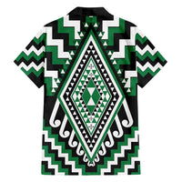 Green Aotearoa Taniko Poutama Patikitiki Family Matching Off Shoulder Maxi Dress and Hawaiian Shirt