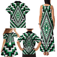 Green Aotearoa Taniko Poutama Patikitiki Family Matching Tank Maxi Dress and Hawaiian Shirt