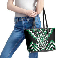 Green Aotearoa Taniko Poutama Patikitiki Leather Tote Bag