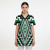 Green Aotearoa Taniko Poutama Patikitiki Scrub Top - Polynesian Pride