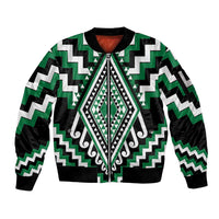 Green Aotearoa Taniko Poutama Patikitiki Sleeve Zip Bomber Jacket