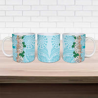 Cook Islands Tiare Maori With Conch Shell Ceramic Mug Pasifika Fest Polynesian Tattoo Turquoise