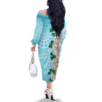 Cook Islands Tiare Maori With Conch Shell Family Matching Off The Shoulder Long Sleeve Dress and Hawaiian Shirt Pasifika Fest Polynesian Tattoo Turquoise