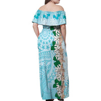 Cook Islands Tiare Maori With Conch Shell Family Matching Off Shoulder Maxi Dress and Hawaiian Shirt Pasifika Fest Polynesian Tattoo Turquoise