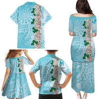 Cook Islands Tiare Maori With Conch Shell Family Matching Puletasi and Hawaiian Shirt Pasifika Fest Polynesian Tattoo Turquoise