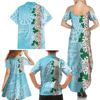 Cook Islands Tiare Maori With Conch Shell Family Matching Summer Maxi Dress and Hawaiian Shirt Pasifika Fest Polynesian Tattoo Turquoise