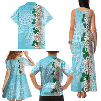 Cook Islands Tiare Maori With Conch Shell Family Matching Tank Maxi Dress and Hawaiian Shirt Pasifika Fest Polynesian Tattoo Turquoise