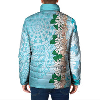 Cook Islands Tiare Maori With Conch Shell Padded Jacket Pasifika Fest Polynesian Tattoo Turquoise
