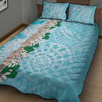 Cook Islands Tiare Maori With Conch Shell Quilt Bed Set Pasifika Fest Polynesian Tattoo Turquoise