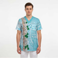 Cook Islands Tiare Maori With Conch Shell Scrub Top Pasifika Fest Polynesian Tattoo Turquoise LT14 - Polynesian Pride