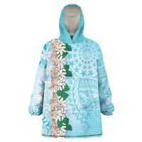 Cook Islands Tiare Maori With Conch Shell Wearable Blanket Hoodie Pasifika Fest Polynesian Tattoo Turquoise