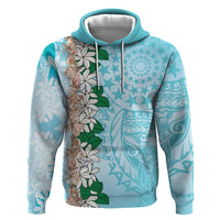 Cook Islands Tiare Maori With Conch Shell Zip Hoodie Pasifika Fest Polynesian Tattoo Turquoise
