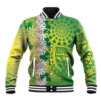 Cook Islands Tiare Maori With Conch Shell Baseball Jacket Pasifika Fest Polynesian Tattoo Green LT14 Unisex Green - Polynesian Pride