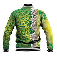 Cook Islands Tiare Maori With Conch Shell Baseball Jacket Pasifika Fest Polynesian Tattoo Green LT14 - Polynesian Pride