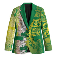 Cook Islands Tiare Maori With Conch Shell Blazer Pasifika Fest Polynesian Tattoo Green LT14 Unisex Green - Polynesian Pride