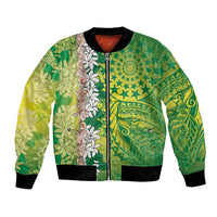 Cook Islands Tiare Maori With Conch Shell Bomber Jacket Pasifika Fest Polynesian Tattoo Green LT14 Unisex Green - Polynesian Pride