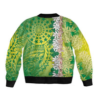 Cook Islands Tiare Maori With Conch Shell Bomber Jacket Pasifika Fest Polynesian Tattoo Green LT14 - Polynesian Pride
