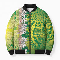 Cook Islands Tiare Maori With Conch Shell Bomber Puffer Jacket Pasifika Fest Polynesian Tattoo Green LT14 Unisex Green - Polynesian Pride