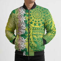 Cook Islands Tiare Maori With Conch Shell Bomber Puffer Jacket Pasifika Fest Polynesian Tattoo Green LT14 - Polynesian Pride