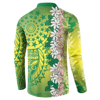 Cook Islands Tiare Maori With Conch Shell Button Sweatshirt Pasifika Fest Polynesian Tattoo Green