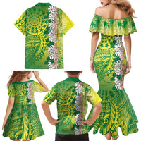 Cook Islands Tiare Maori With Conch Shell Family Matching Mermaid Dress and Hawaiian Shirt Pasifika Fest Polynesian Tattoo Green