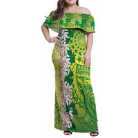 Cook Islands Tiare Maori With Conch Shell Family Matching Off Shoulder Maxi Dress and Hawaiian Shirt Pasifika Fest Polynesian Tattoo Green
