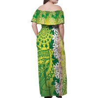 Cook Islands Tiare Maori With Conch Shell Family Matching Off Shoulder Maxi Dress and Hawaiian Shirt Pasifika Fest Polynesian Tattoo Green