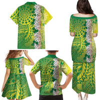 Cook Islands Tiare Maori With Conch Shell Family Matching Puletasi and Hawaiian Shirt Pasifika Fest Polynesian Tattoo Green