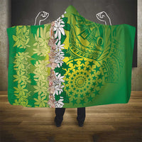 Cook Islands Tiare Maori With Conch Shell Hooded Blanket Pasifika Fest Polynesian Tattoo Green