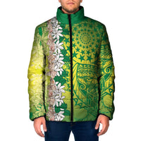 Cook Islands Tiare Maori With Conch Shell Padded Jacket Pasifika Fest Polynesian Tattoo Green