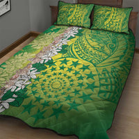 Cook Islands Tiare Maori With Conch Shell Quilt Bed Set Pasifika Fest Polynesian Tattoo Green