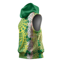Cook Islands Tiare Maori With Conch Shell Sleeveless Hoodie Pasifika Fest Polynesian Tattoo Green