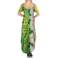 Cook Islands Tiare Maori With Conch Shell Summer Maxi Dress Pasifika Fest Polynesian Tattoo Green LT14 - Polynesian Pride