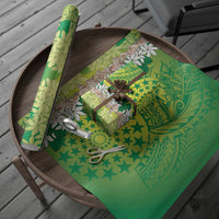 Cook Islands Tiare Maori With Conch Shell Wrapping Paper Pasifika Fest Polynesian Tattoo Green