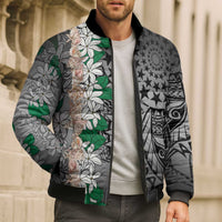 Cook Islands Tiare Maori With Conch Shell Bomber Puffer Jacket Pasifika Fest Polynesian Tattoo Black LT14 - Polynesian Pride