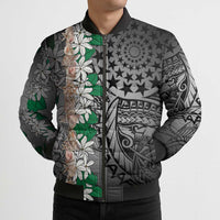 Cook Islands Tiare Maori With Conch Shell Bomber Puffer Jacket Pasifika Fest Polynesian Tattoo Black LT14 - Polynesian Pride