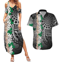 Cook Islands Tiare Maori With Conch Shell Couples Matching Summer Maxi Dress and Hawaiian Shirt Pasifika Fest Polynesian Tattoo Black