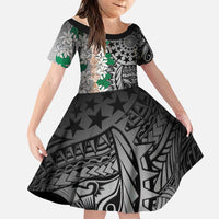 Cook Islands Tiare Maori With Conch Shell Family Matching Long Sleeve Bodycon Dress and Hawaiian Shirt Pasifika Fest Polynesian Tattoo Black
