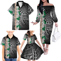 Cook Islands Tiare Maori With Conch Shell Family Matching Off The Shoulder Long Sleeve Dress and Hawaiian Shirt Pasifika Fest Polynesian Tattoo Black