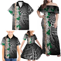 Cook Islands Tiare Maori With Conch Shell Family Matching Off Shoulder Maxi Dress and Hawaiian Shirt Pasifika Fest Polynesian Tattoo Black