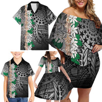 Cook Islands Tiare Maori With Conch Shell Family Matching Off Shoulder Short Dress and Hawaiian Shirt Pasifika Fest Polynesian Tattoo Black