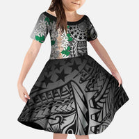 Cook Islands Tiare Maori With Conch Shell Kid Short Sleeve Dress Pasifika Fest Polynesian Tattoo Black